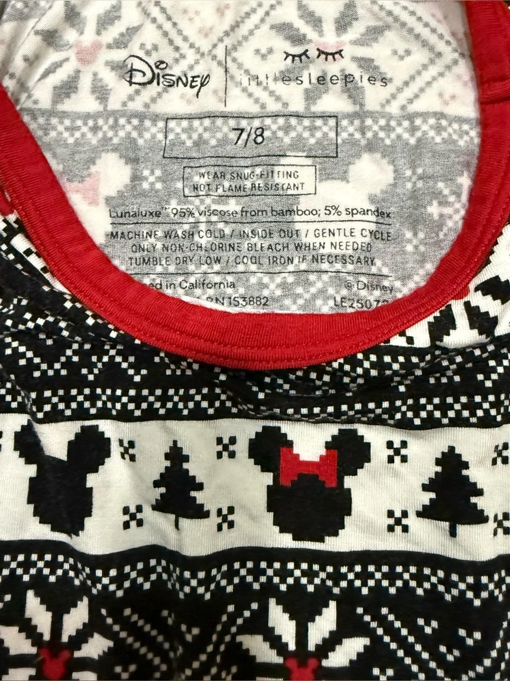 Little Sleepies Disney Mickey Fair Isle Bamboo Pajama Set Unisex Boys Girls 7/8